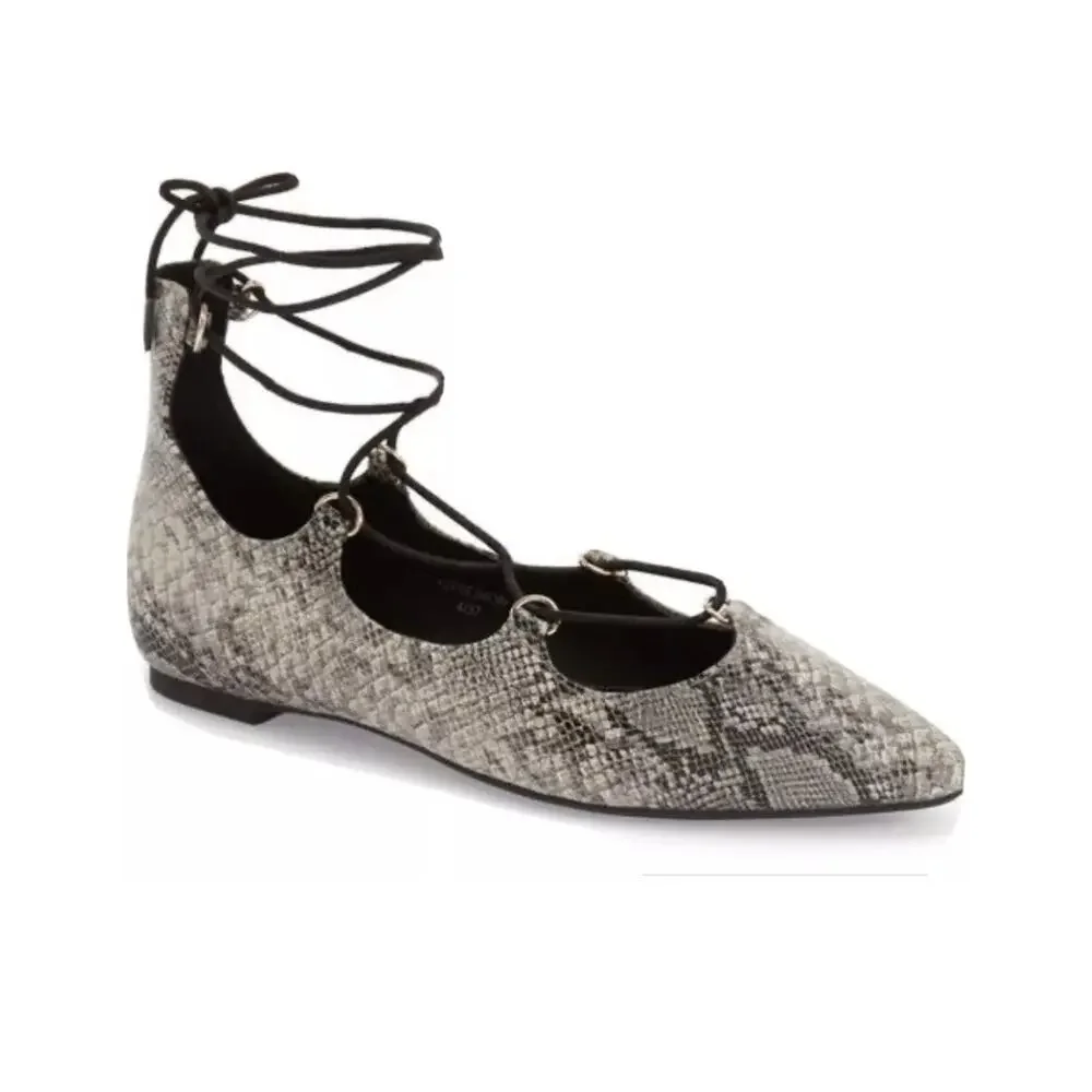 TOPSHOP Womens Kingdom Ghillie Gladiator Flats 8 Pointed‎ Snakeskin Faux Leather